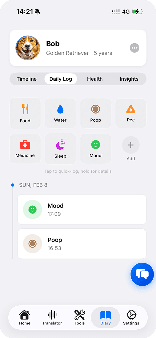Dogly Health & Diary Log feature